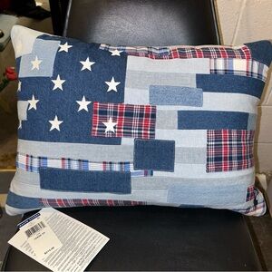 Ralph Lauren Blue and Red Patchwork Accent Pillow